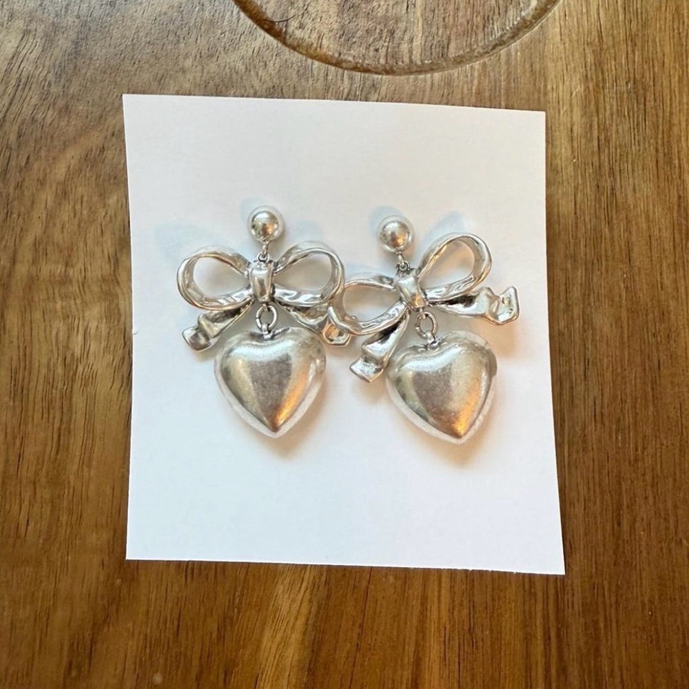 Clare V Silver Bow Heart Drop Earrings